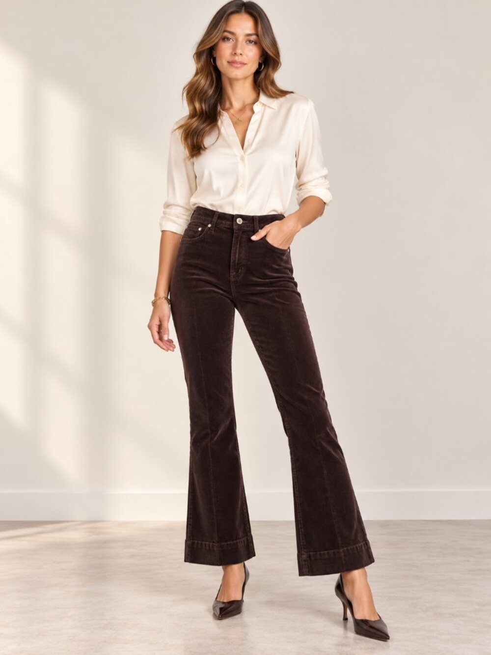 Veronica Beard Carson Velvet High Rise Kick Flare Pants Chocolate Brown 27